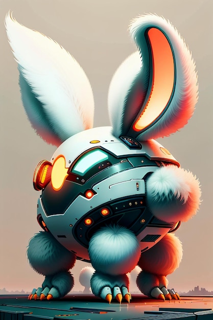 Longues Oreilles Lapin Rose Guerrier Robot Mignon Dessin Animé Future Technologie Fond D'écran