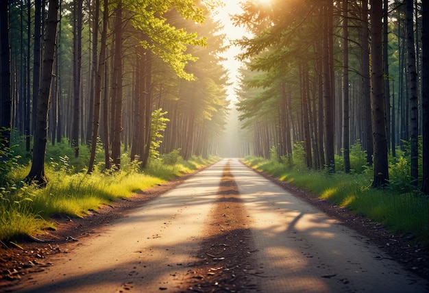 De longues routes serpentent à travers la forêt