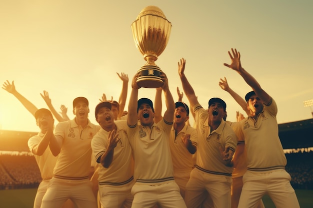 Photo longueur complète du batteur jouant au cricket sur le terrain contre le ciel bleu pendant une journée ensoleillée