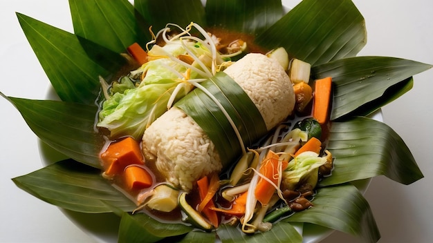 Photo le lontong sayur ou gâteau de riz végétal est un riz traditionnel indonésien