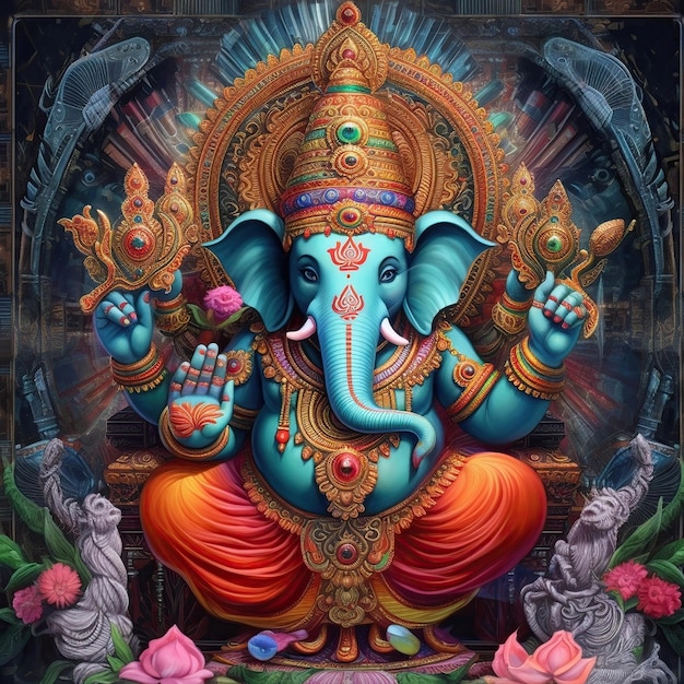 Lord Ganesha est assis sur le trône