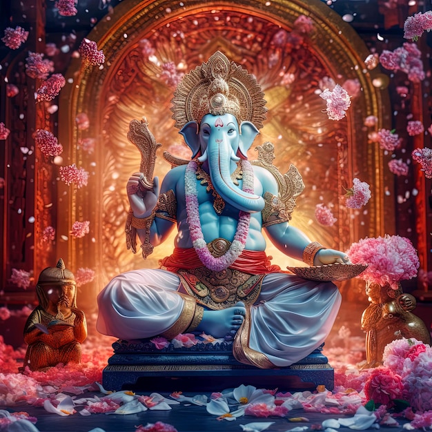 Photo lord ganesha est assis sur le trône