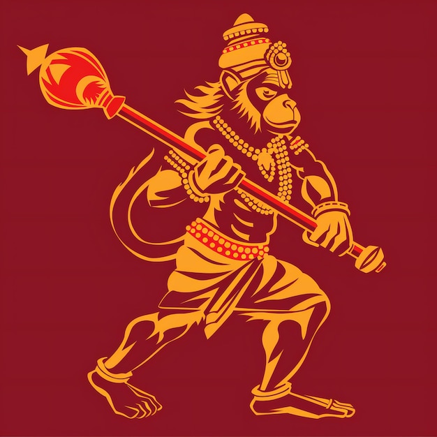 Lord Hanumanji Illustration vectorielle avec un fond rouge
