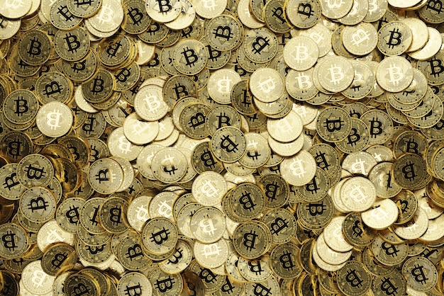 Lot de bitcoins dorés, 3d