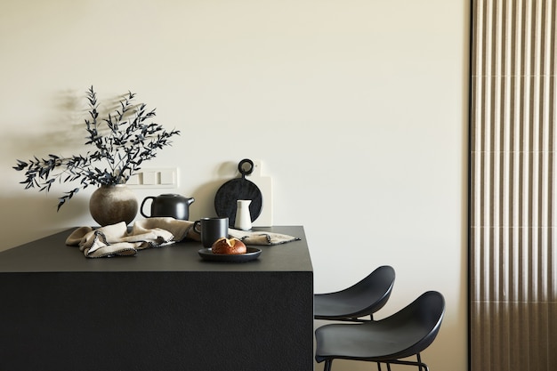 Îlot de cuisine intérieur de la salle à manger et accessoires de salle à manger Concept minimaliste Modèle