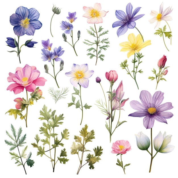 Lot de fleurs à l&#39;aquarelle