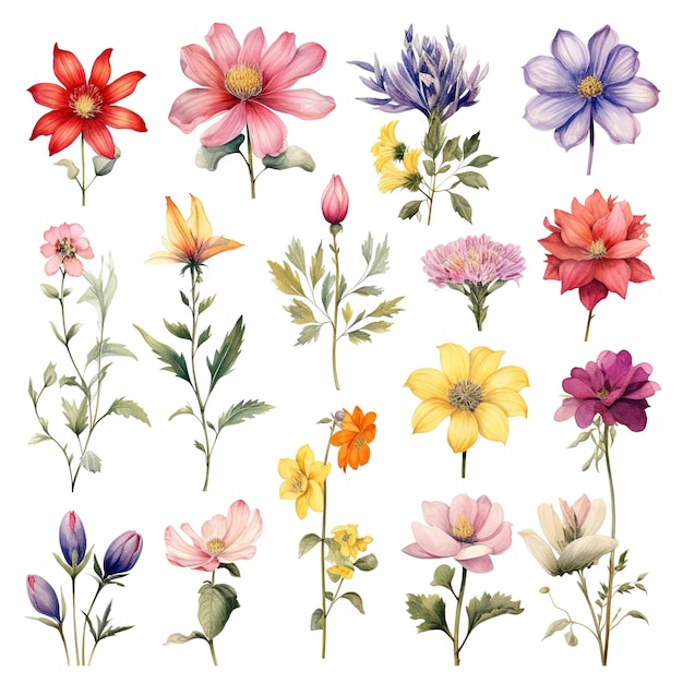 Lot de fleurs à l&#39;aquarelle