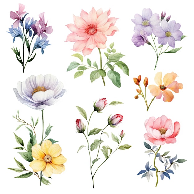 Lot de fleurs à l&#39;aquarelle