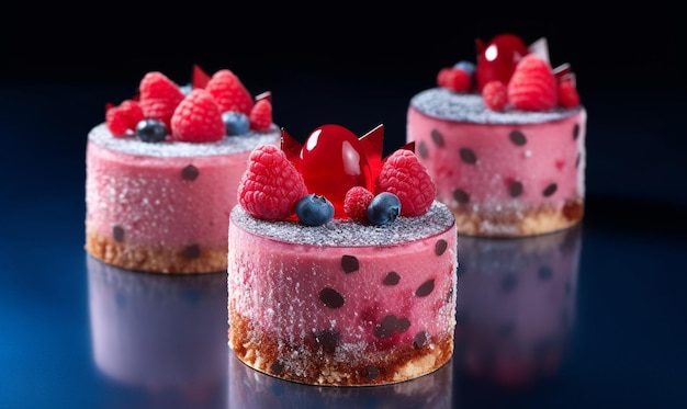 Lot de Mini dessert pâtissier mousse recouvert de velours ou glacé Gâteau européen moderne IA générative