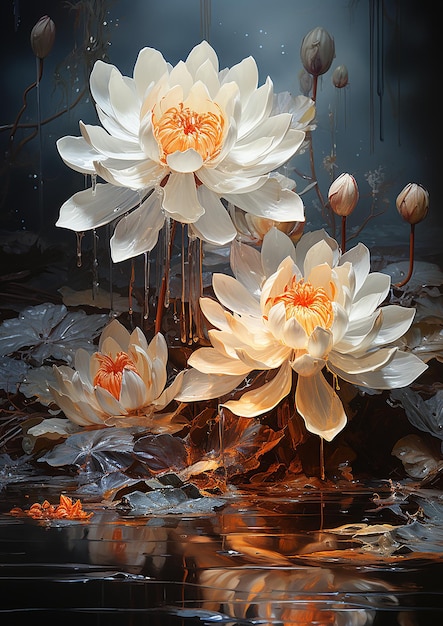 Lotus blanc en fleurs