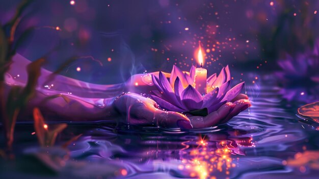 Un lotus brillant dans des mains douces