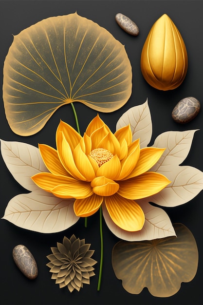 Lotus doré en fleurs Ai générative