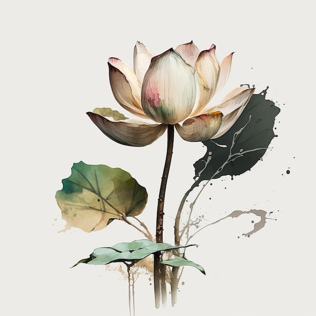 Lotus Minimaliste Aquarelle Fond Blanc Ai Générative