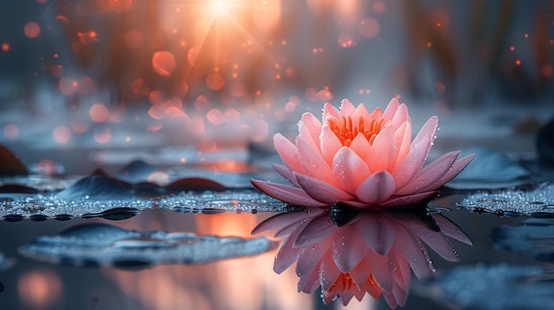 Photo le lotus rose éclairé par la lumière du soleil