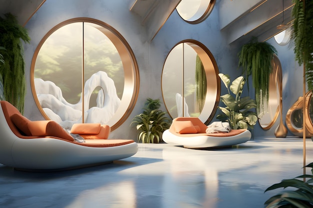 Lounge dans un centre de bien-être avec des capsules de relaxation