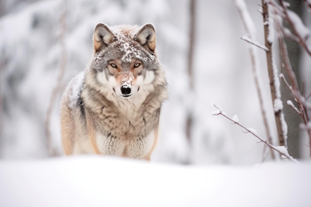 Loup adulte dans la neige en hiver IA générative