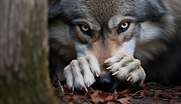 Photo un loup allongé sur le sol