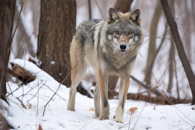 Loup alpha dominant marquant son territoire