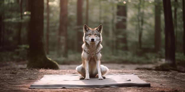 Un loup assis sur une couverture dans les bois image générative ai