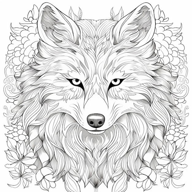 un loup aux cheveux longs et un motif de fleurs sur son visage ai génératif