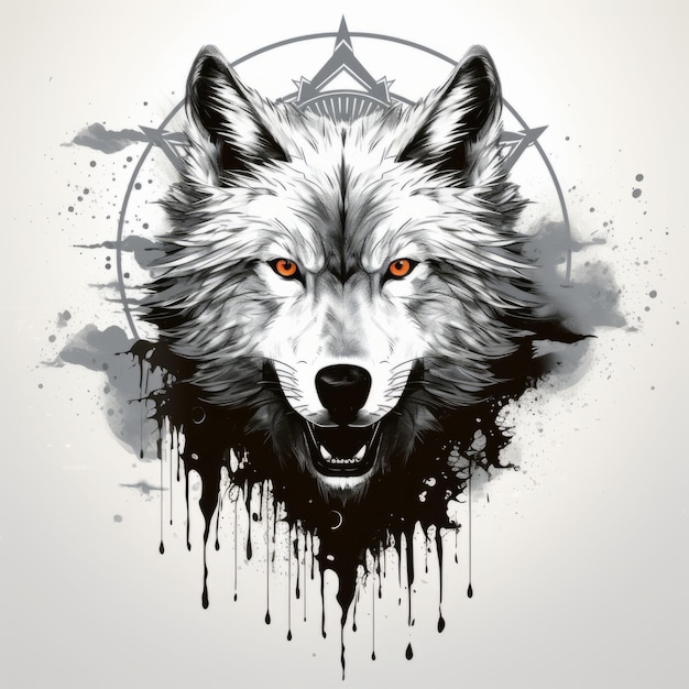 un loup blanc avec des yeux orange