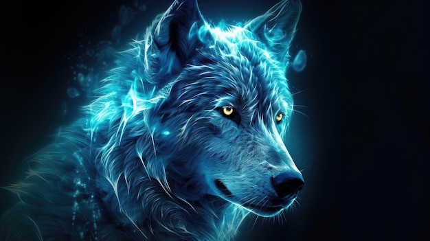 Loup bleu sur fond bleu