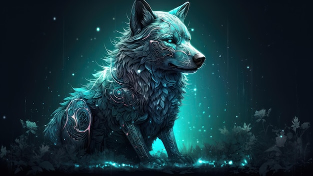 Un loup bleu avec une lumière bleue dessus