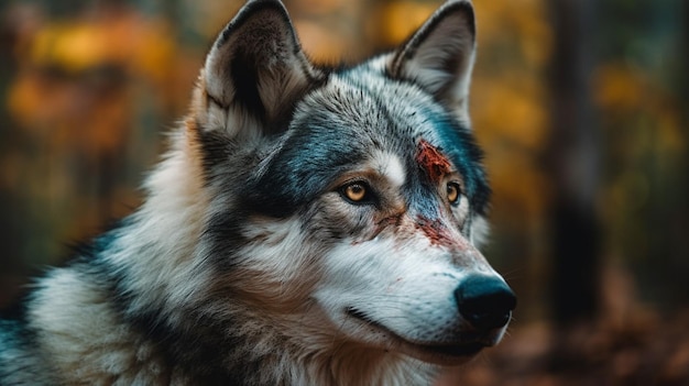 Un loup avec une cicatrice sur son visage