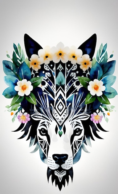 Photo un loup avec une coiffe florale.