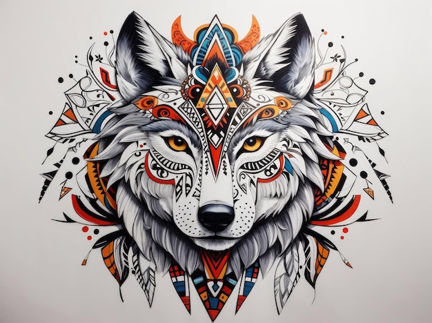 loup coloré avec un design tribal