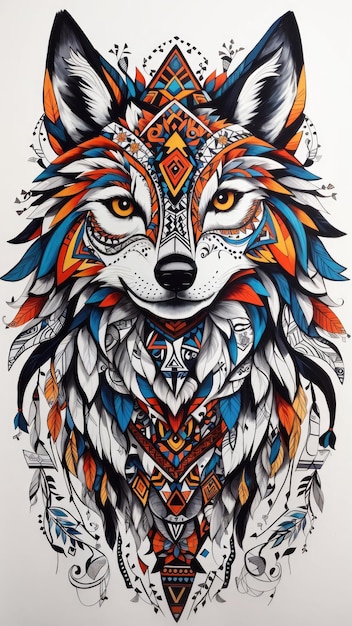 loup coloré avec un design tribal