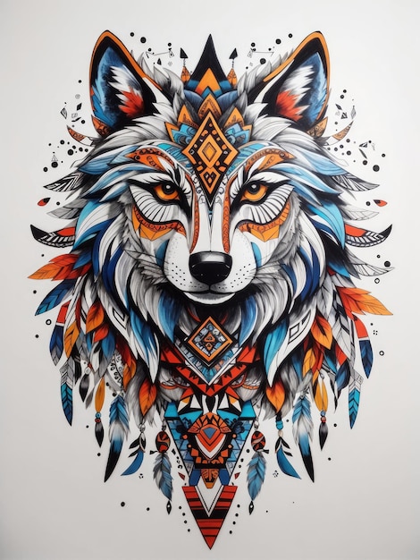 loup coloré avec un design tribal
