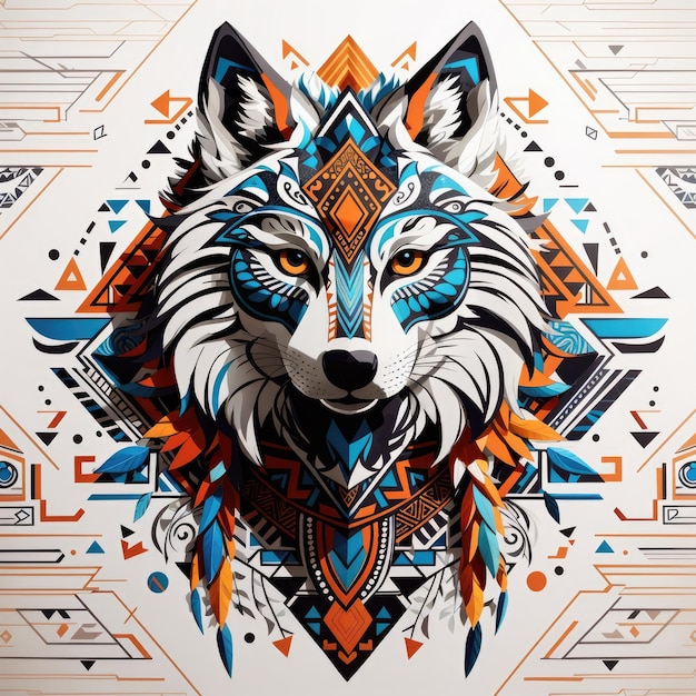 loup coloré avec un design tribal