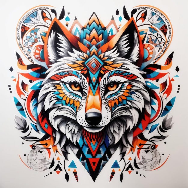 loup coloré avec un design tribal