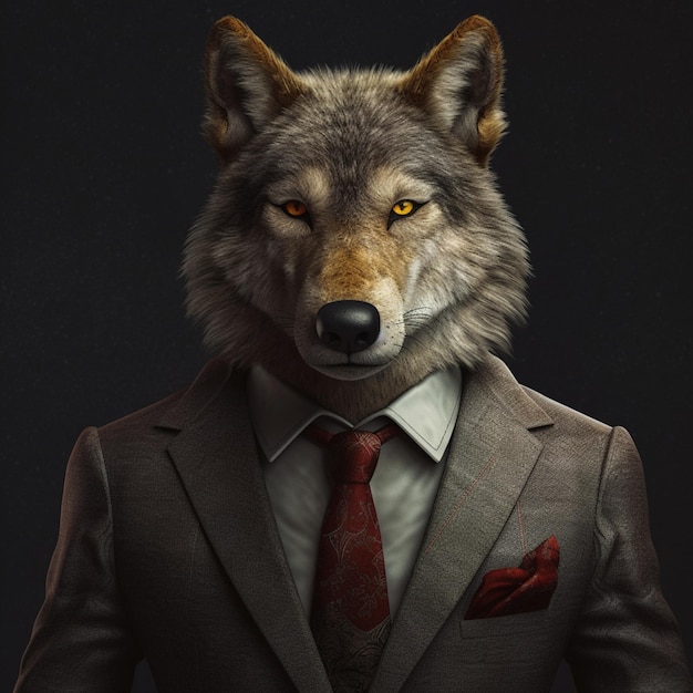 Loup en costume IA générative