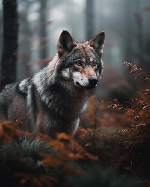 Un loup dans les bois avec un fond doré