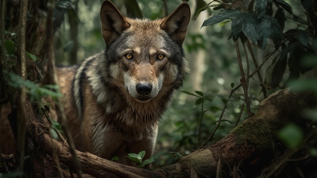 Un loup dans les bois avec un fond noir