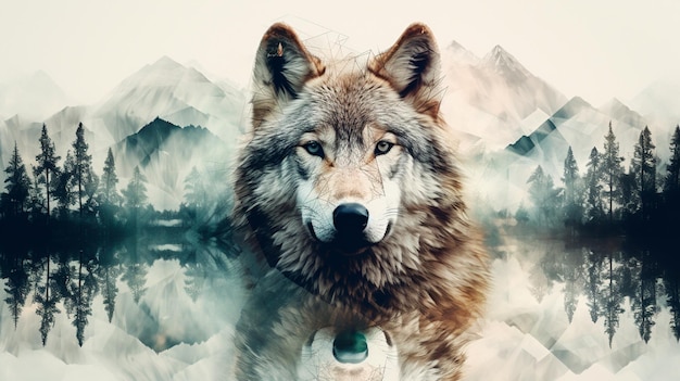 loup dans une forêt de montagne illustration numérique IA générative