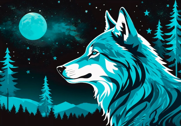 Le loup dans la forêt la nuit.