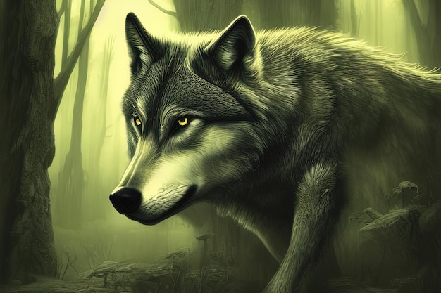 Le loup dans la forêt.