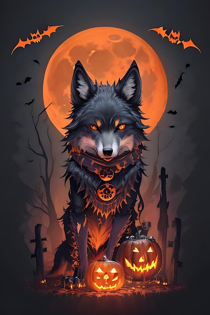 Un loup effrayant Halloween personnage effrayant loup halloween affiche