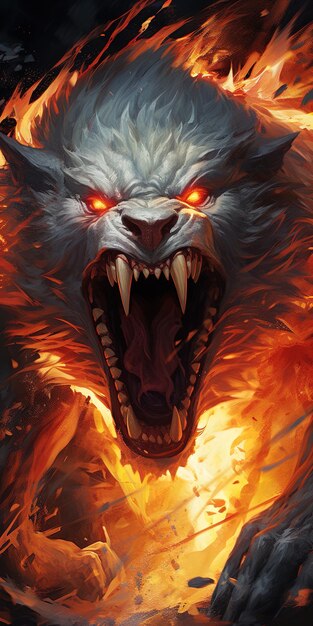 Photo le loup est en flammes.