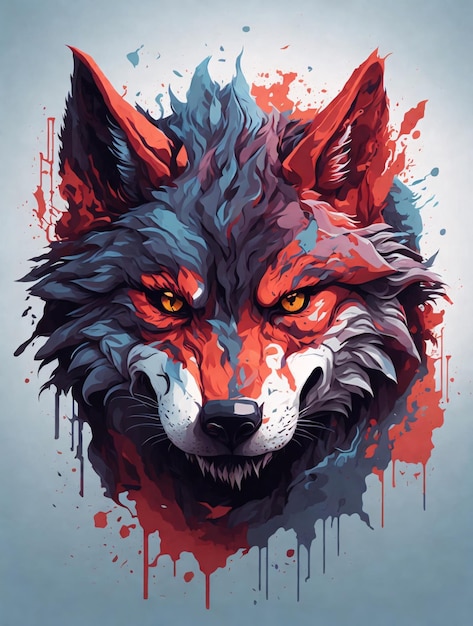 Loup féroce en illustration vectorielle rouge pour la conception de t-shirts