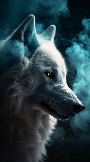 un loup avec un fond bleu et le mot loup dessus