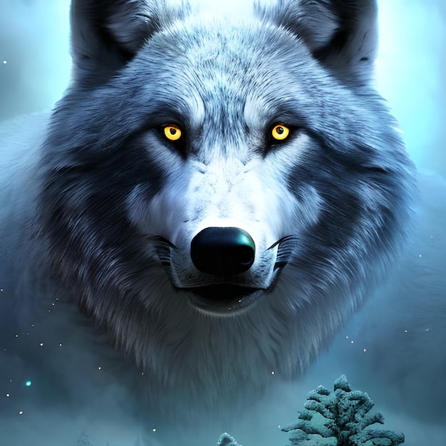 Un loup avec un fond bleu