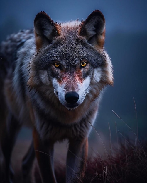 Un loup avec un fond bleu