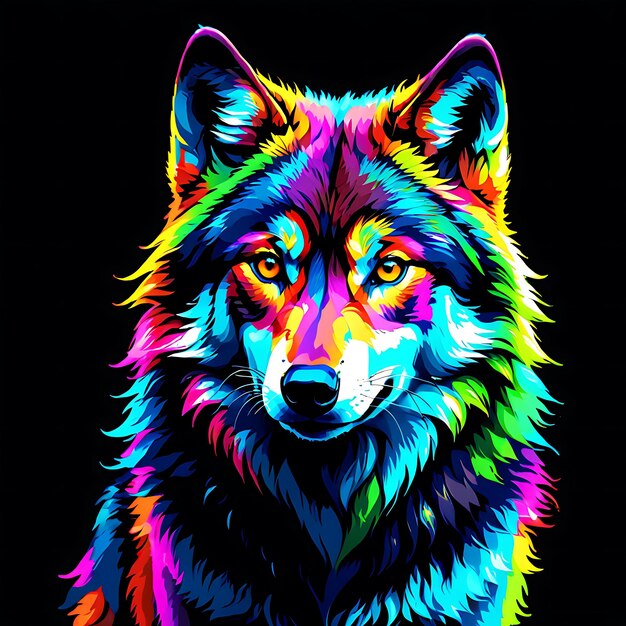 un loup avec un fond coloré arc-en-ciel qui dit wolfon il