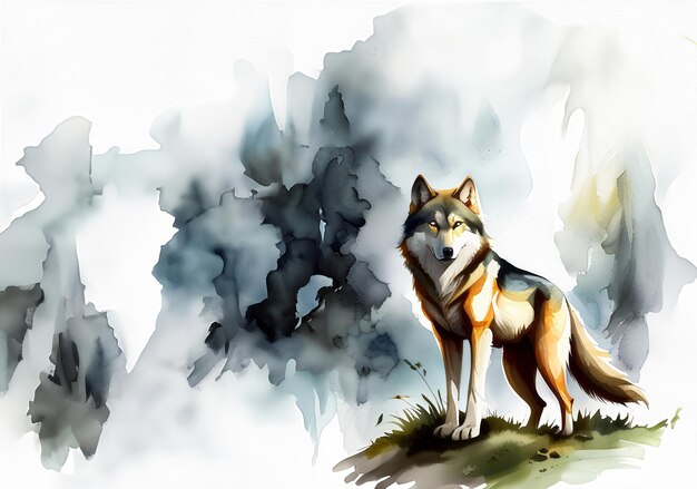 Loup de fond de modèle animal aquarelle créé avec l'IA générative