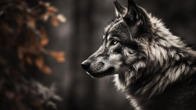 Un loup avec un fond noir