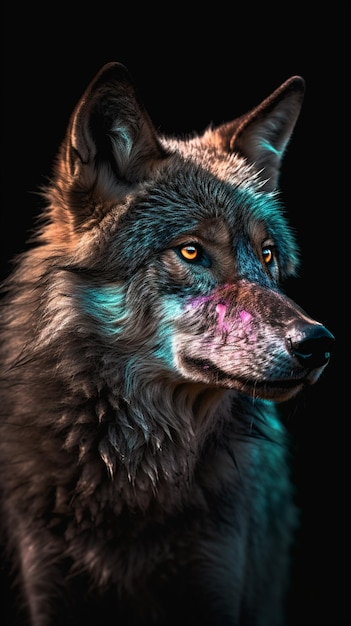 Un loup avec un fond noir